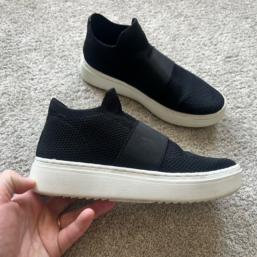 Eileen Fisher Platform Black Mesh Slip On Sneaker Size 7 Minimalist Lagenlook